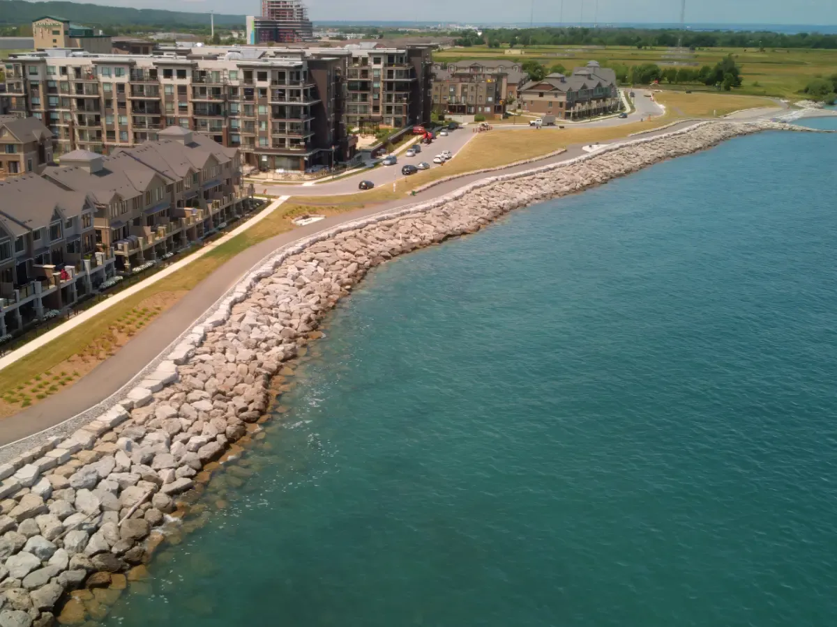 A drone photograph of a construction site in Grimsby, Ontario.