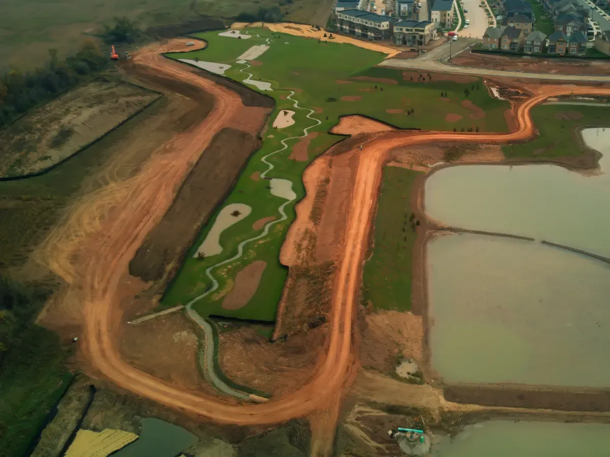 A drone photograph of a construction site in Oakville, Ontario.