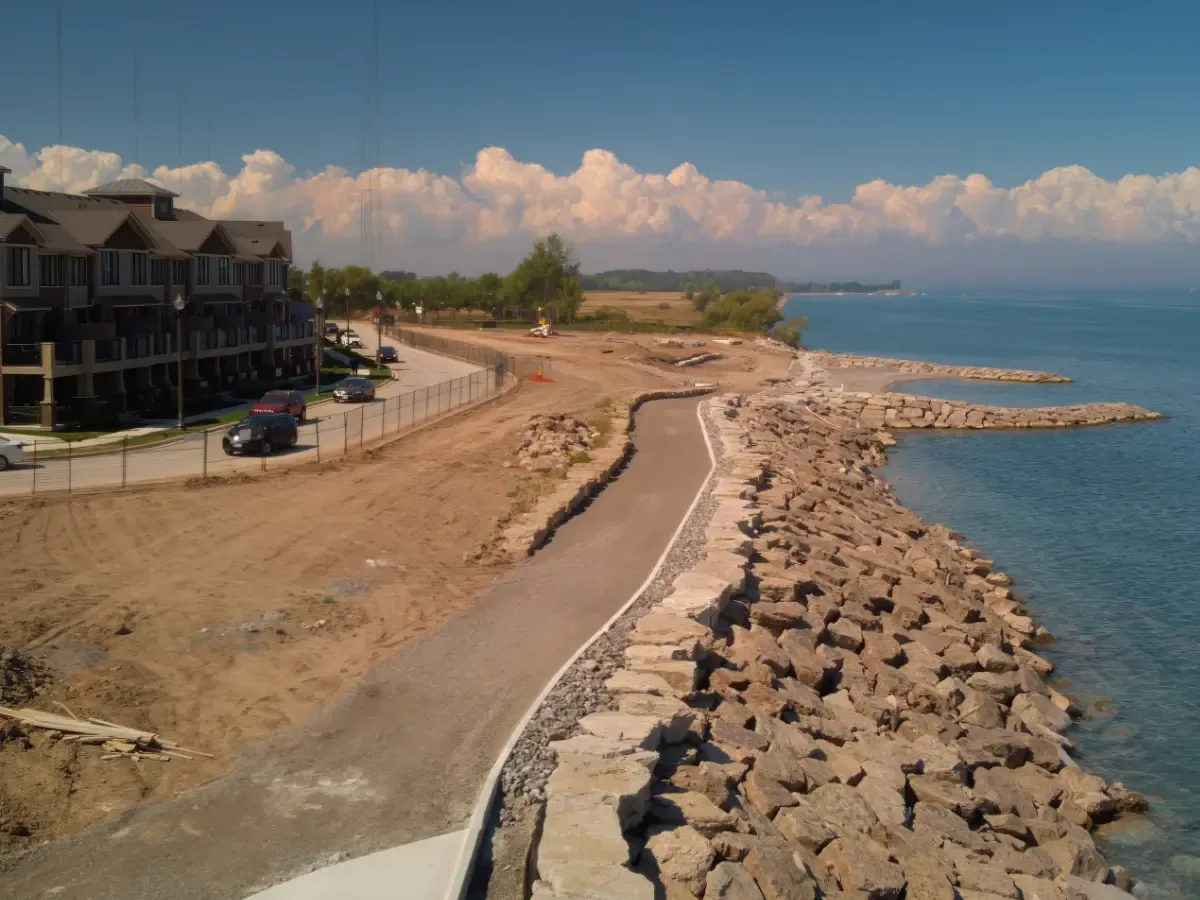 A drone photograph of a construction site in Grimsby, Ontario.