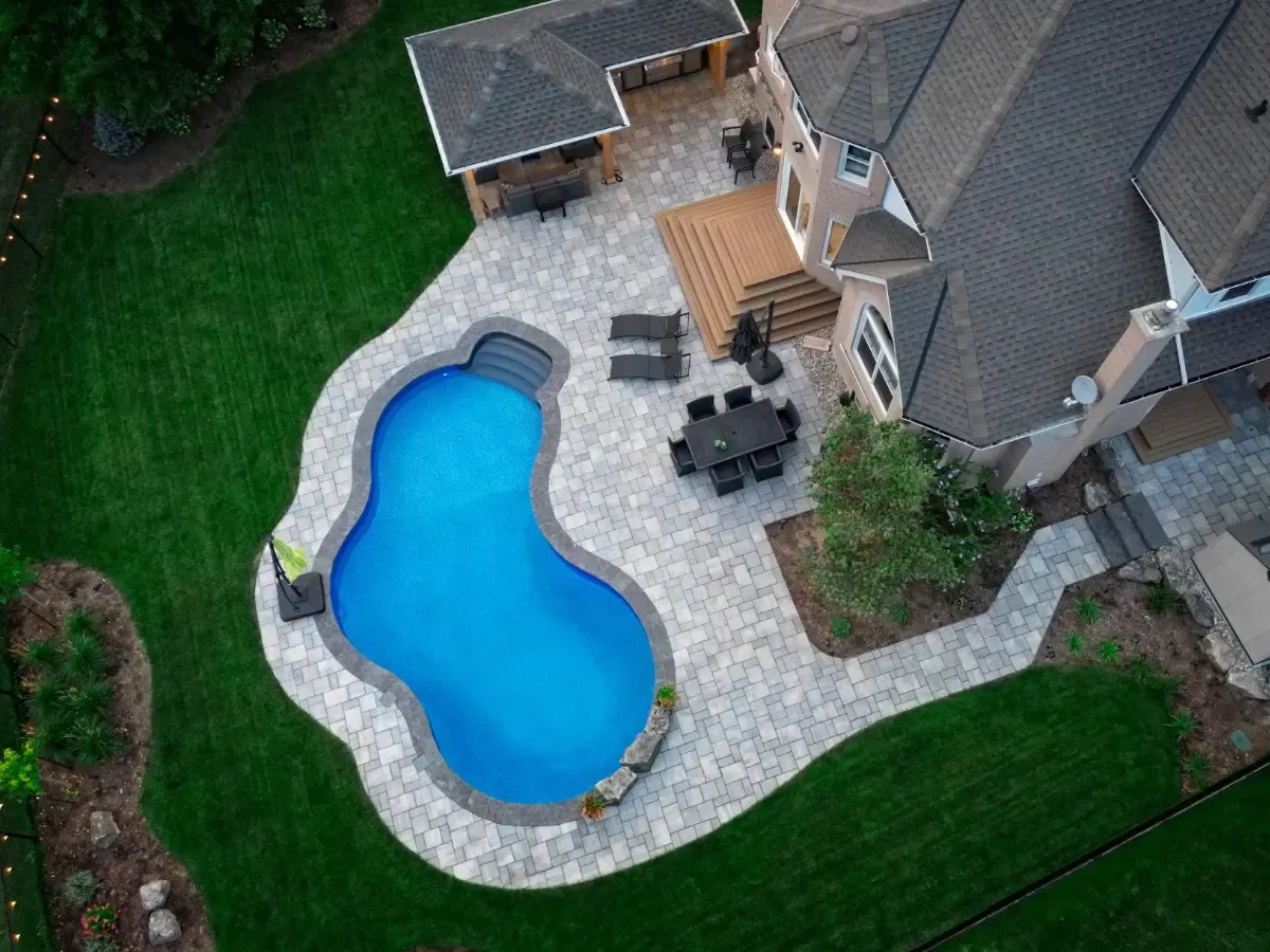 An overhead drone photograph of a residential property in Burlington, Ontario.