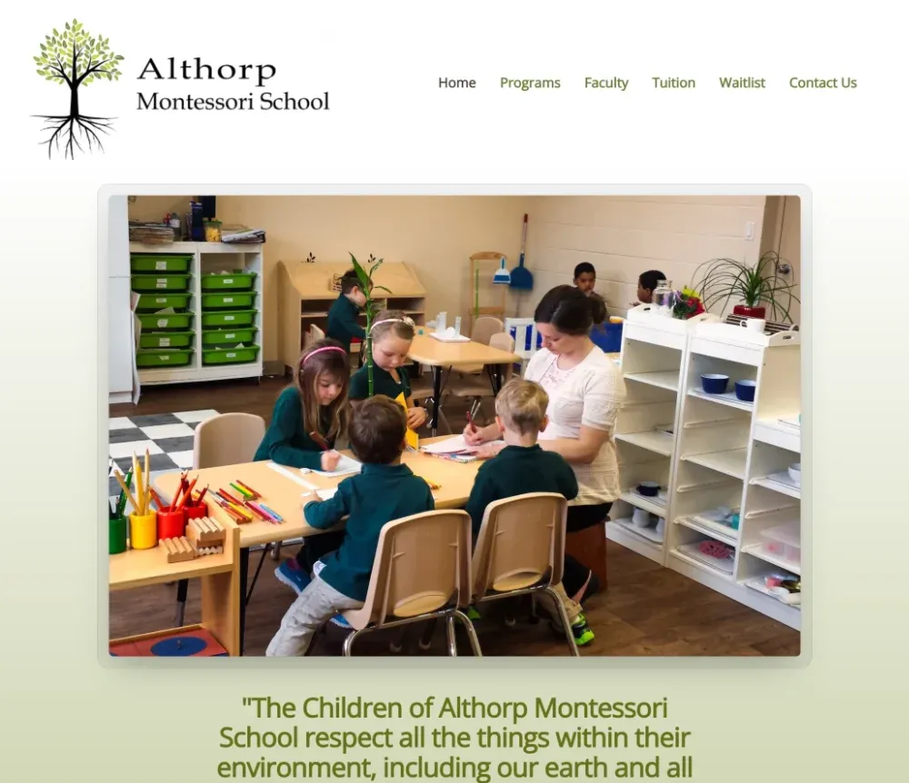 Website screenshot of Althorp Montessori School website