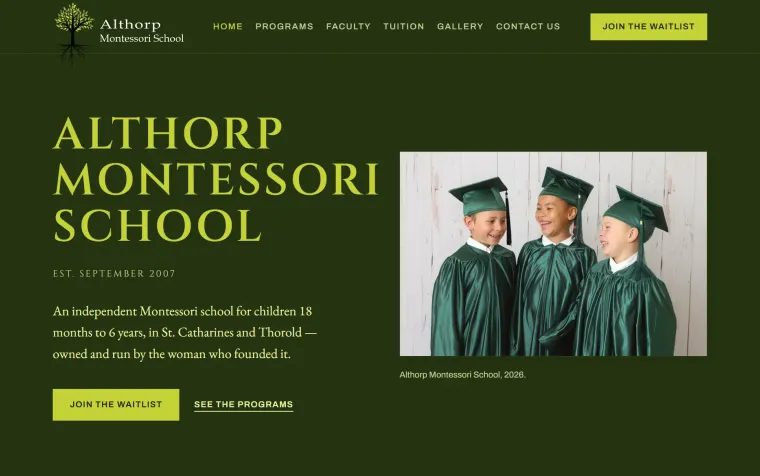 The Althorp Montessori School website, built by Foxroy