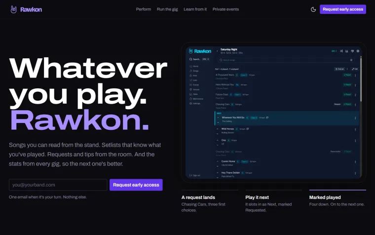 The Rawkon website, built by Foxroy